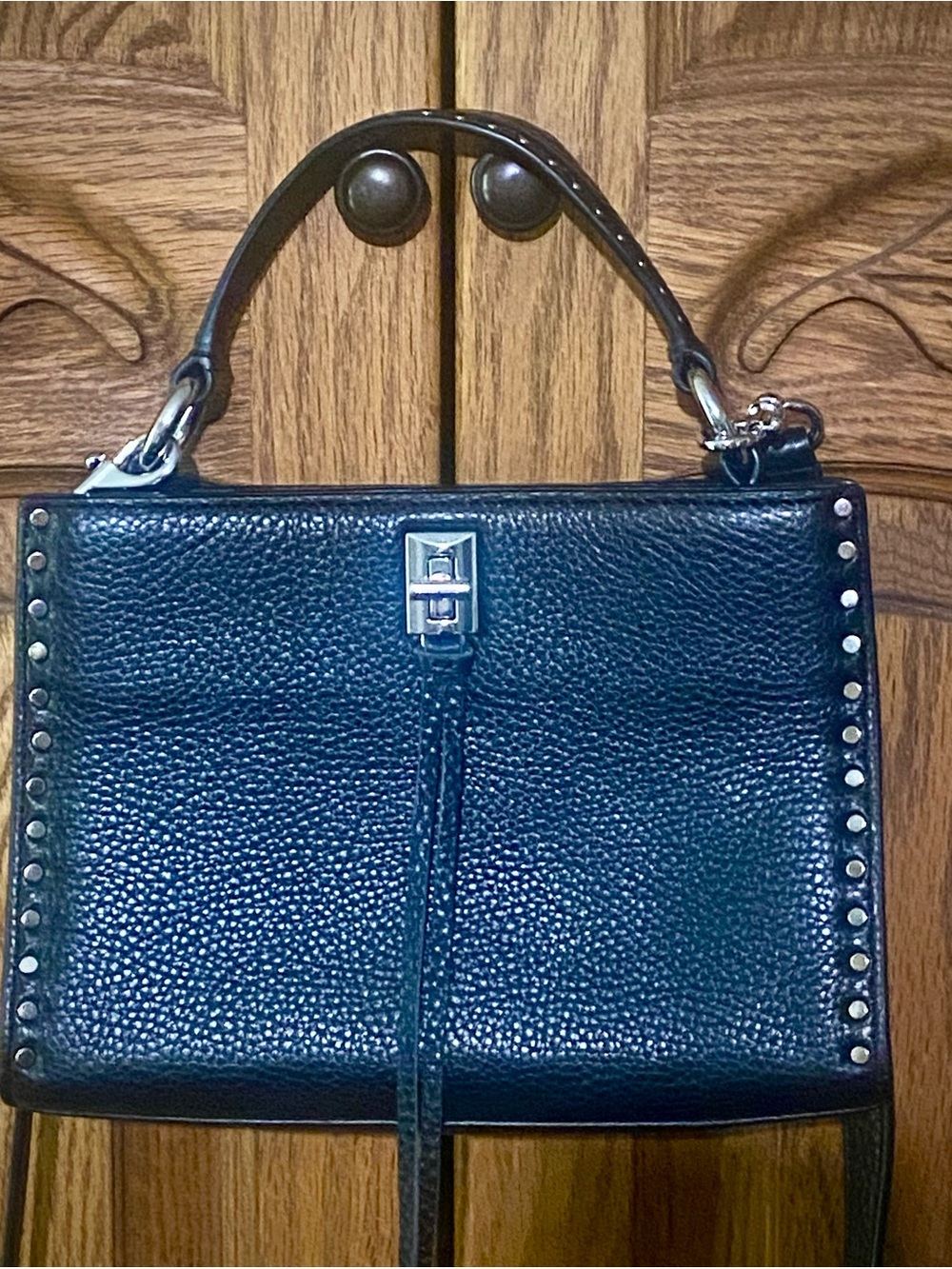 Rebecca Minkoff Darren Black Pebbled Leather Studded Crossbody bag